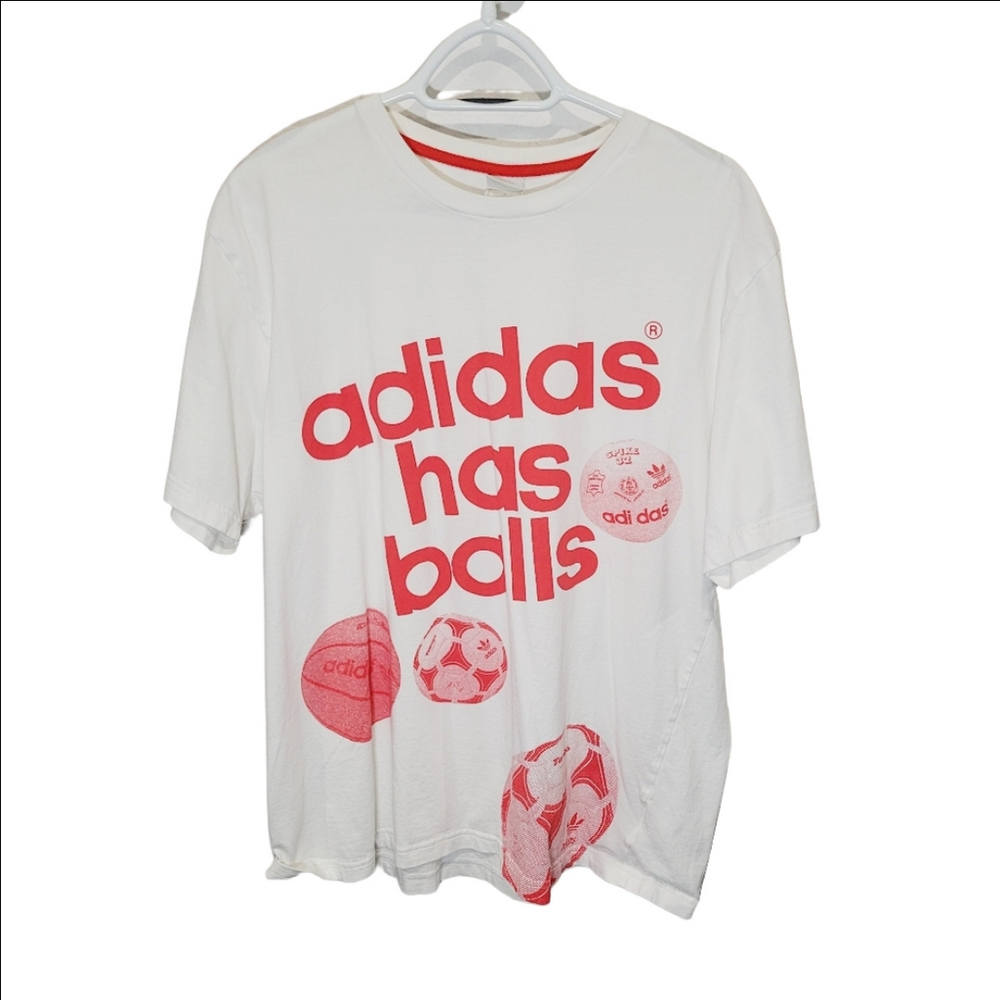 Adidas Has Balls Graphic White and Red Short Sleeve Tee